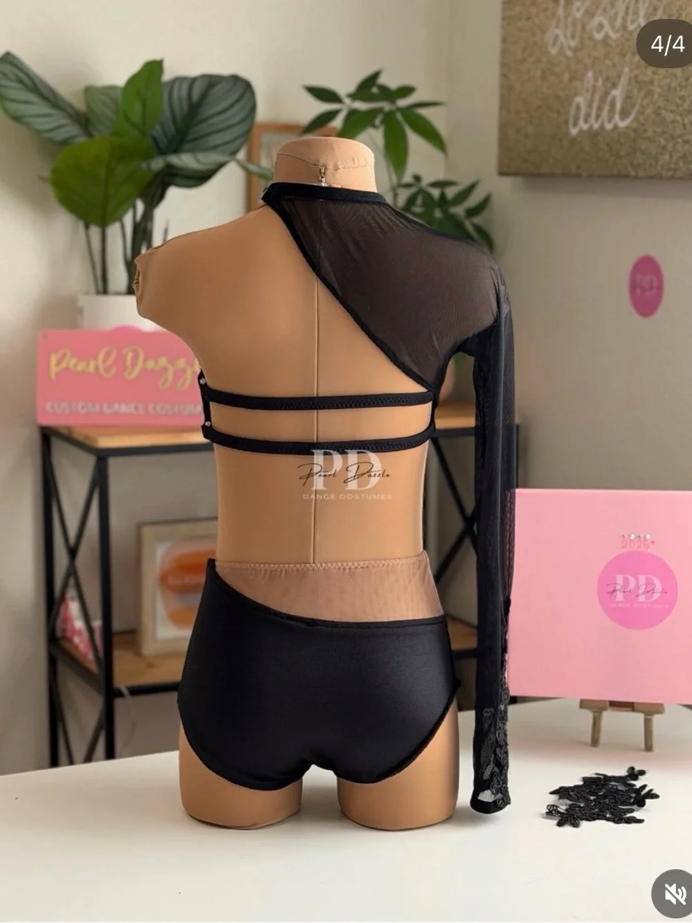 Pearl Dazzle Child dance Costume Lace Black Bra top & High-Waist Brief Set